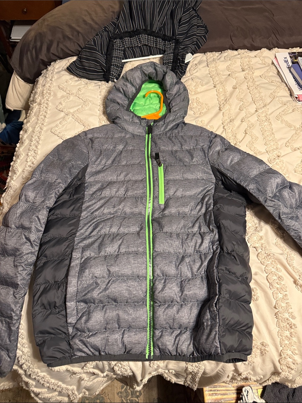 ZeroXposur Grey Puffer Jacket with Lime Green Accents
